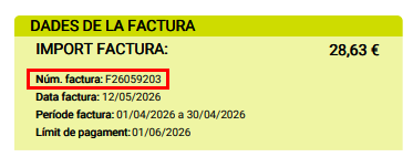 Exemple d'on trobar el numero de factura